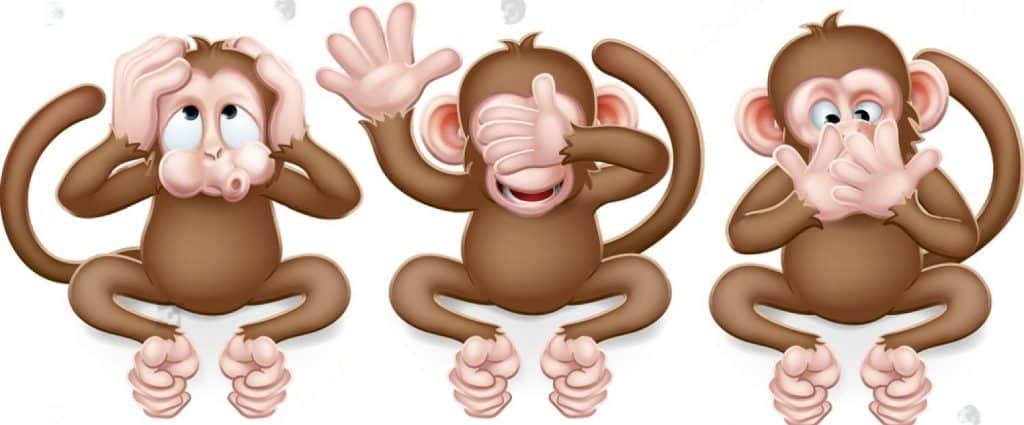 les 3 singes de la sagesse du dicton Ne pas voir le Mal, ne pas entendre le Mal, ne pas dire le Mal 